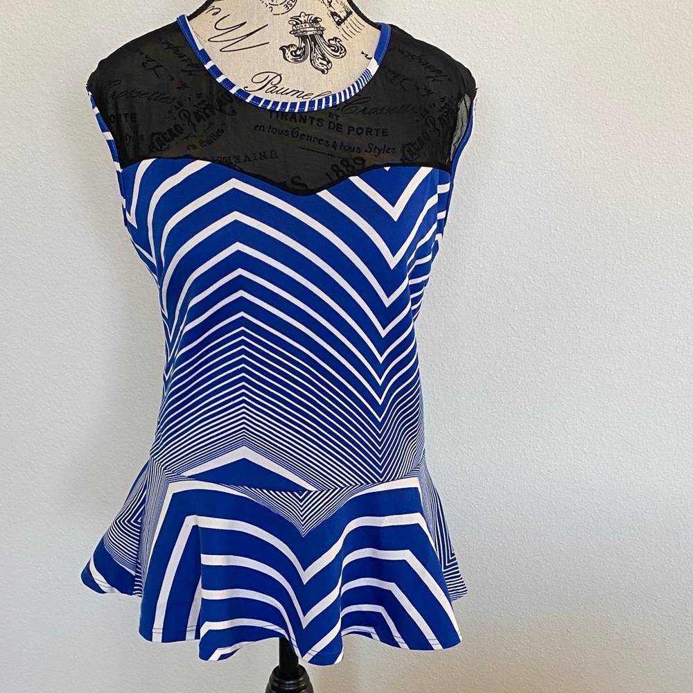 Chevron Patterned Blue and Black Women's Blouse